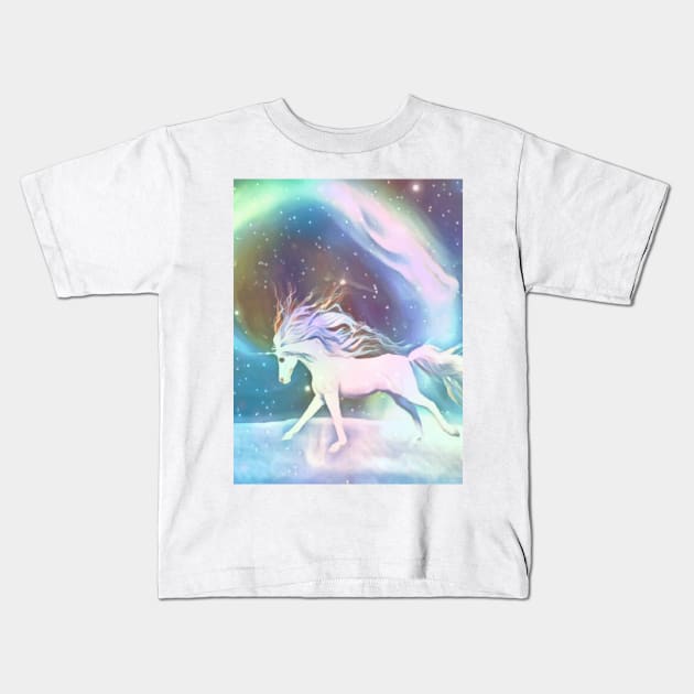 Unicorn Aurora Kids T-Shirt by RainbowStudios